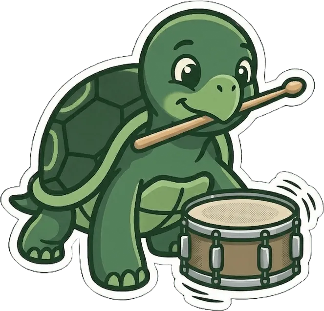 Otto the turtle with a drum