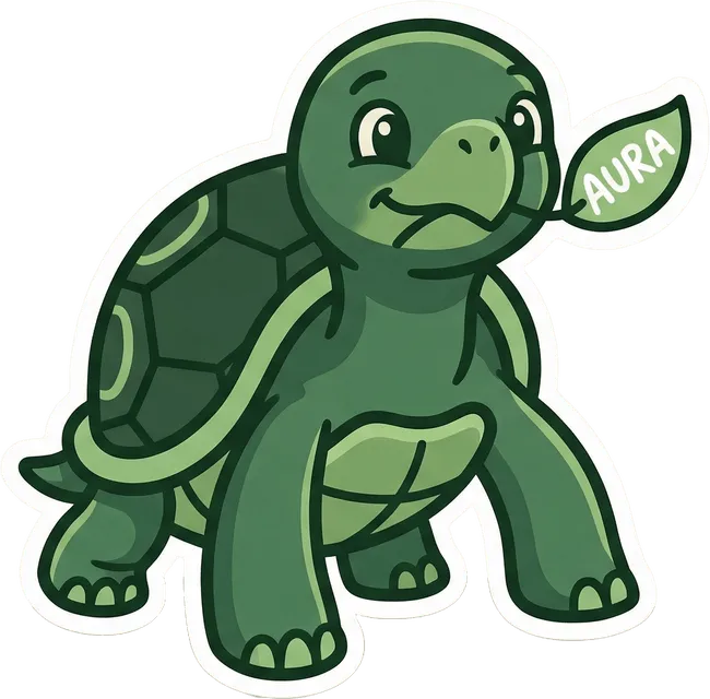 Otto the turtle, holding a leaf