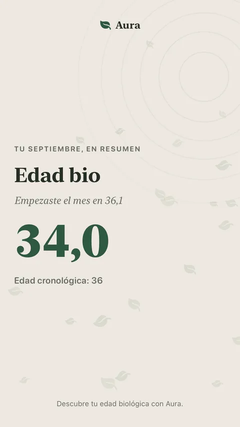 La tarjeta Aura Wrapped de Maya: empezó el mes en 36,1 y lo terminó en 34,0.